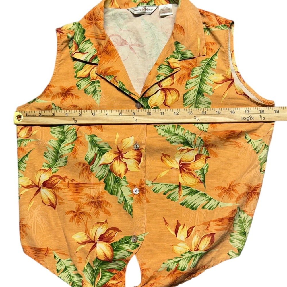Tommy Bahama Silk Floral Button Up Tie Shirt Size 10 Sleeveless Hawaiian Tank - Picture 4 of 8